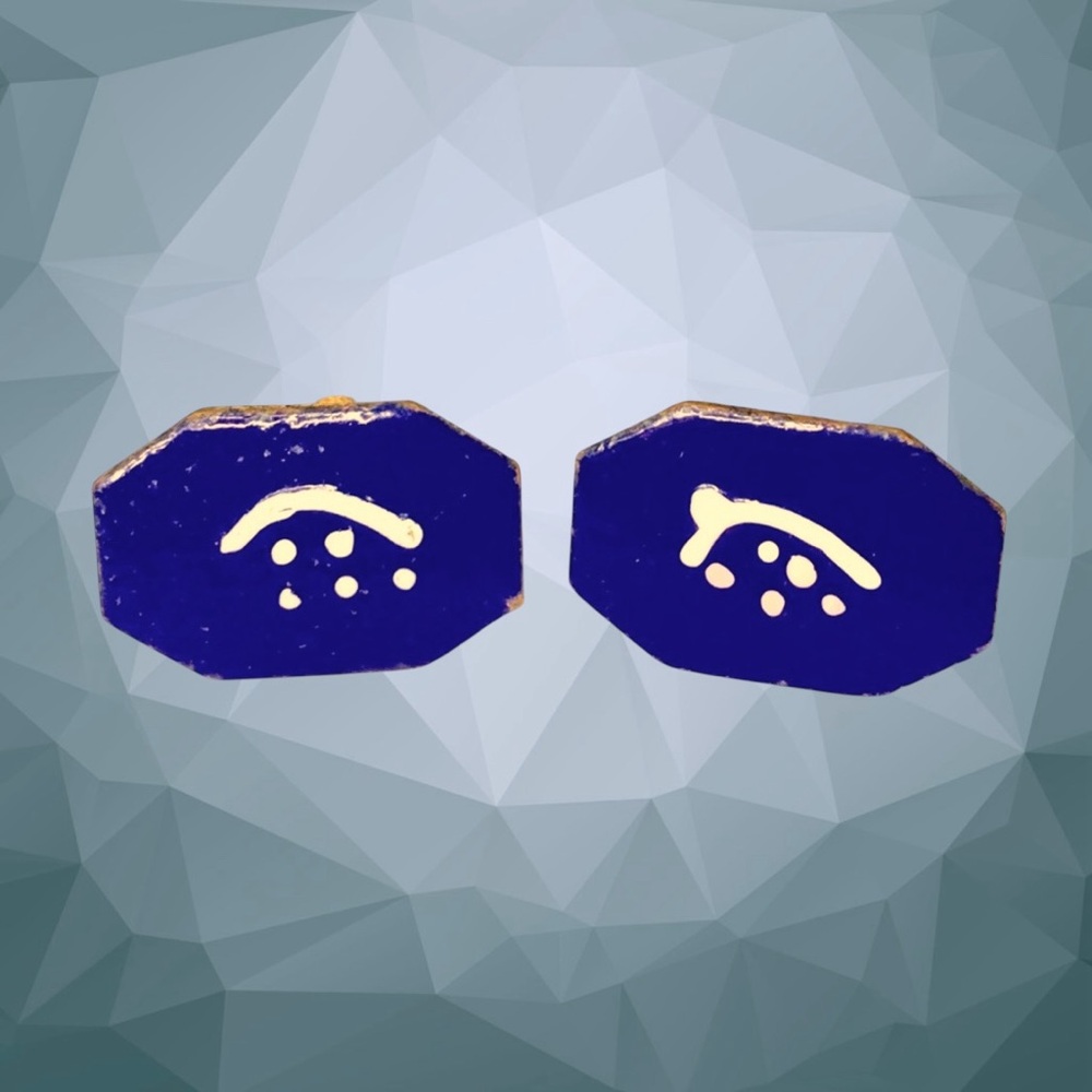 Collectible Vintage Modernist Blue Enamel Copper Cuff Links Estate Find